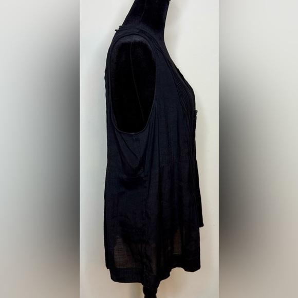 Anthropologie Maeve black sleeveless pin tuck lightweight button down shirt L - Picture 7 of 8